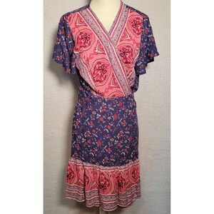 Zesica Women's Wrap Dress 100% Rayon NWT New Size Large Boho‎ Floral 0608